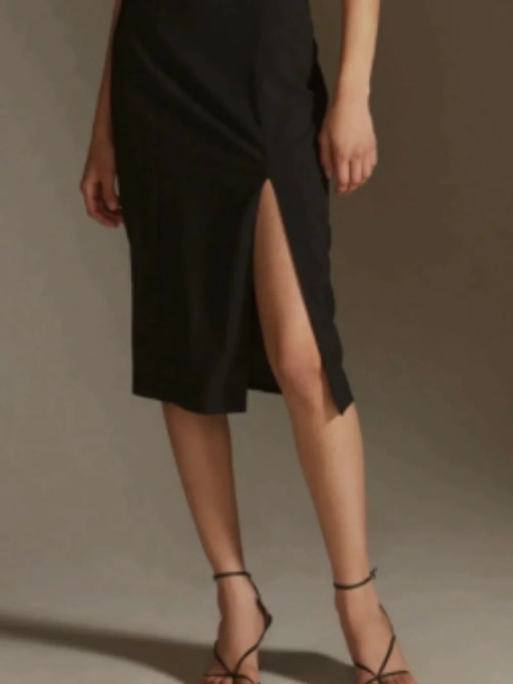 ANTHROPOLOGIE / HUTCH Black Asymmetric Halter Midi Dress with Thigh Slit - Picture 5 of 8